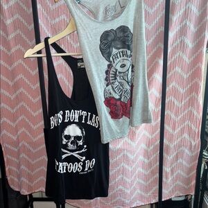 Graphic Tattoo Tank Tops - Black and Gray